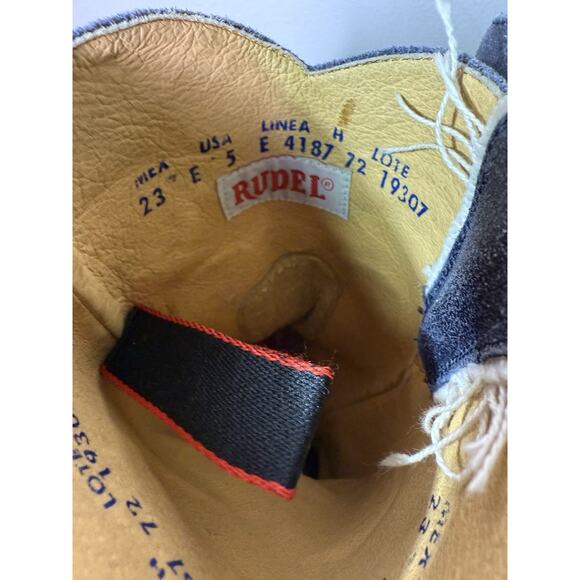 Rare RUDEL Point Toe Western Boots Women's 5E Blue Seude With White Fringe - Picture 5 of 6